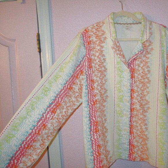 Vtg J Jill Rainbow Fleece Pajamas Size M Soft 2 Piece Top & Pants Cottage Y2K - Picture 2 of 13